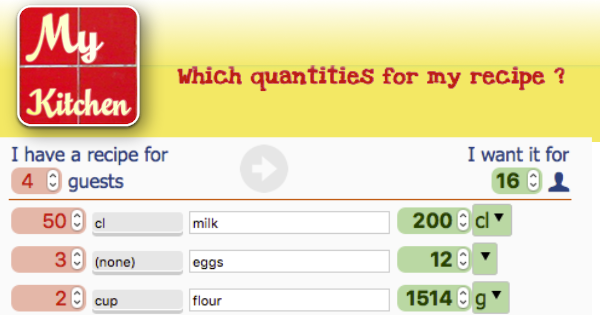My Kitchen, a recipe calculator to adapt ingredients quantities